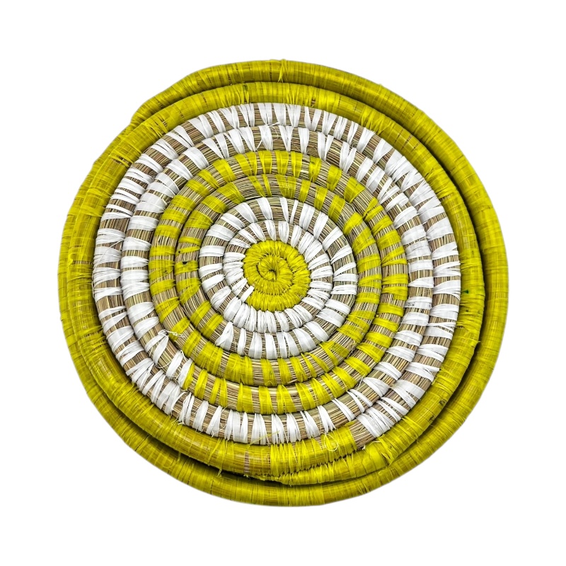 Yellow Woven Raffia Drink Coaster Set Angle