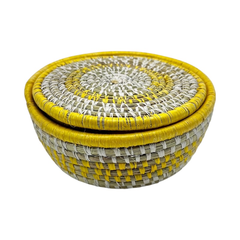 Yellow Woven Raffia Drink Coaster Set Angle