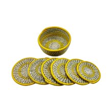 Yellow Woven Raffia Drink Coaster Set Basket