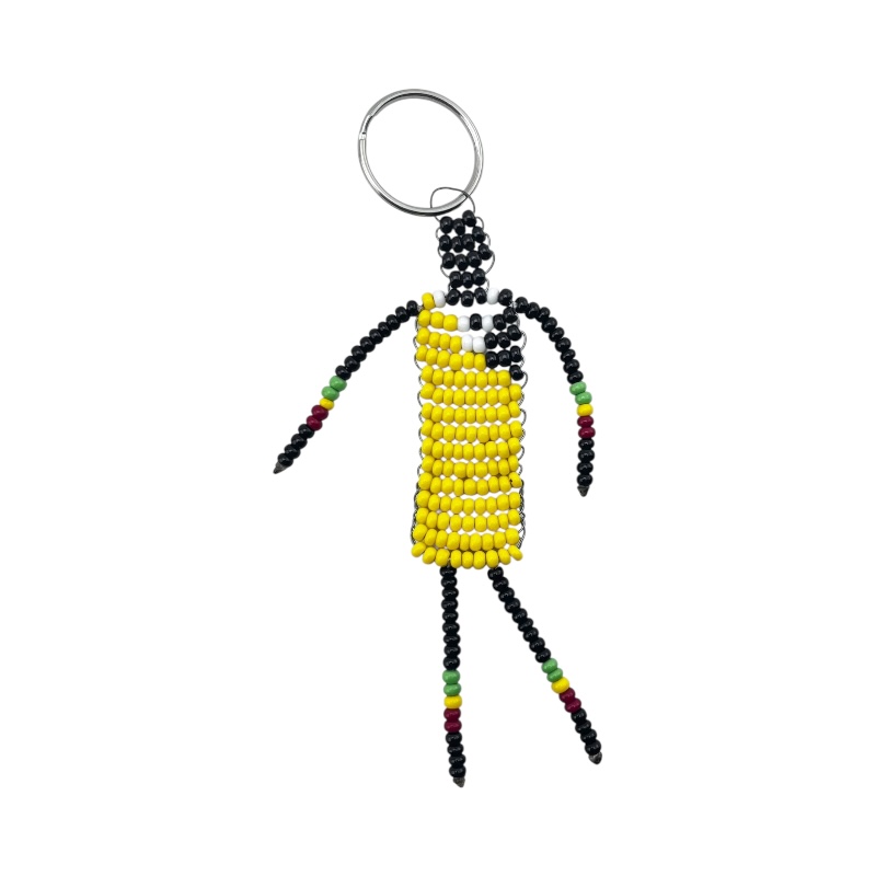 Colorful Yellow Maasai Bead Figure Keychain Angle