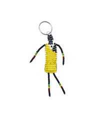Colorful Yellow Maasai Bead Figure Keychain