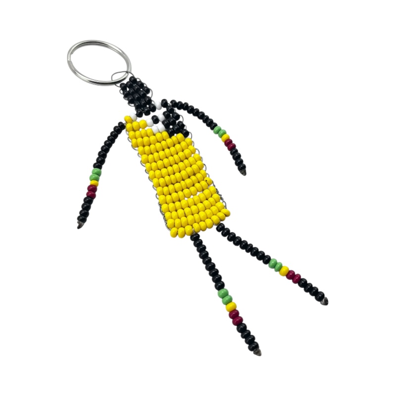 Colorful Yellow Maasai Bead Figure Keychain Angle Colorful Yellow Maasai Bead Figure Keychain Angle