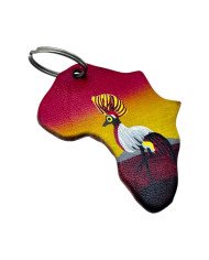 Leather Ugandan Crane Keychain Angle
