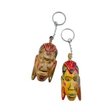 Wood Tribal Mask Keychain Unique