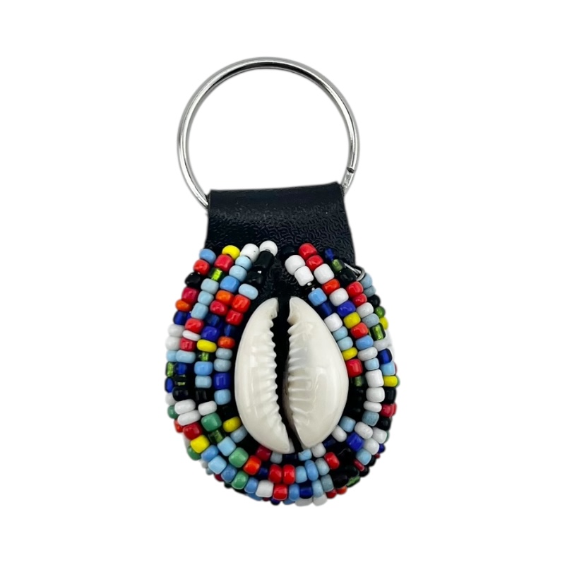 Multicolor Maasai Bead Cowrie Shell Keychain