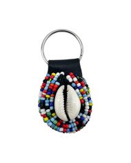 Multicolor Maasai Bead Cowrie Shell Keychain
