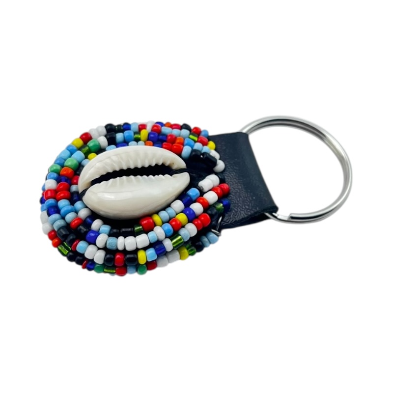 Multicolor Maasai Bead Cowrie Shell Keychain