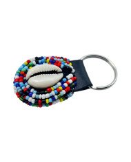 Multicolor Maasai Bead Cowrie Shell Keychain Angle