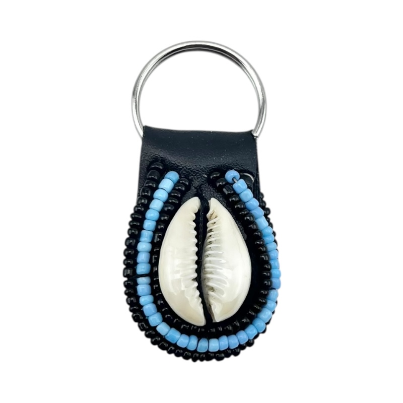 Maasai Bead Cowrie Shell Keychain - Light Blue Maasai Bead Cowrie Shell Keychain - Light Blue
