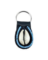 Maasai Bead Cowrie Shell Keychain - Light Blue