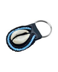 Maasai Bead Cowrie Shell Keychain - Light Blue