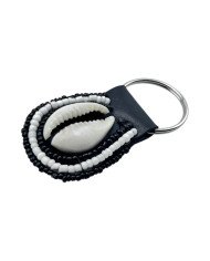 White Black Maasai Bead Cowrie Shell Keychain Angle