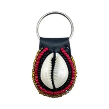 Red Gold Maasai Bead Cowrie Shell Keychain