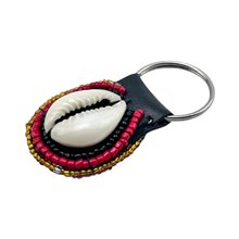 Red Gold Maasai Bead Cowrie Shell Keychain