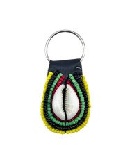 Green Maasai Bead Cowrie Shell Keychain