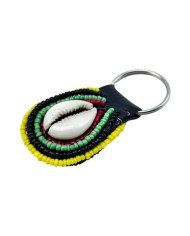 Green Maasai Bead Cowrie Shell Keychain Angle