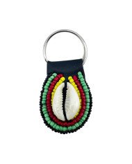 Green Red Maasai Bead Cowrie Shell Keychain