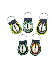 Green Maasai Bead Cowrie Shell Keychain Variations