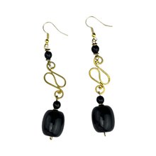 Brass Black Resin Bead Dangle Earrings