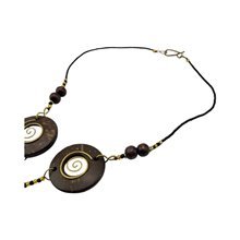Coconut Shell Disc Brass Spiral Necklace