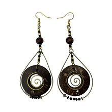 Coconut Shell Brass Dangle Earrings