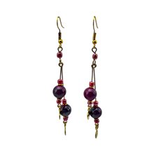 African Dangle Earrings Brass Pink Beads