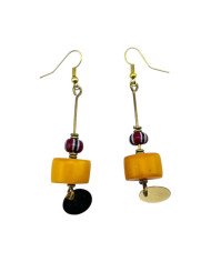 African Handmade Brass Rod Dangle Earrings Red Chevron