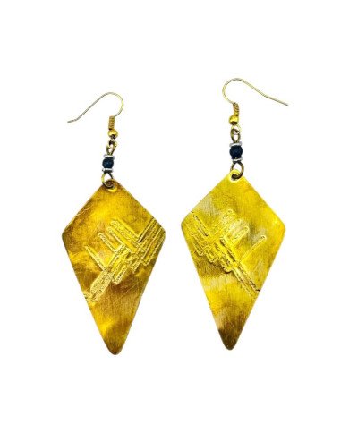 Handmade Kite Shape Brass Earrings Black