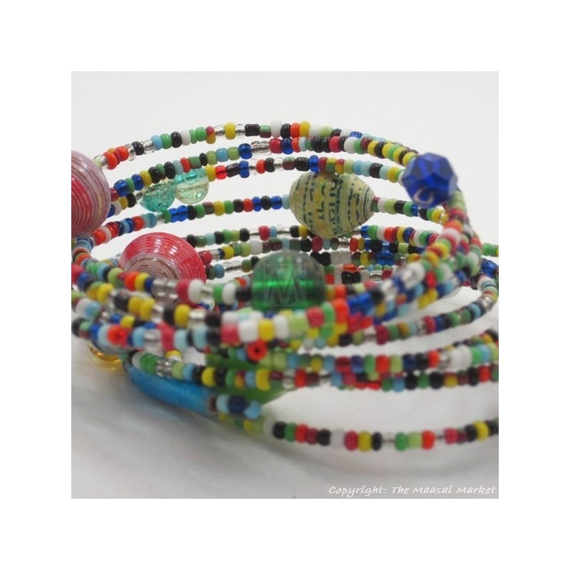 Coiled Wire Wrap Maasai Paper Bead Bracelet