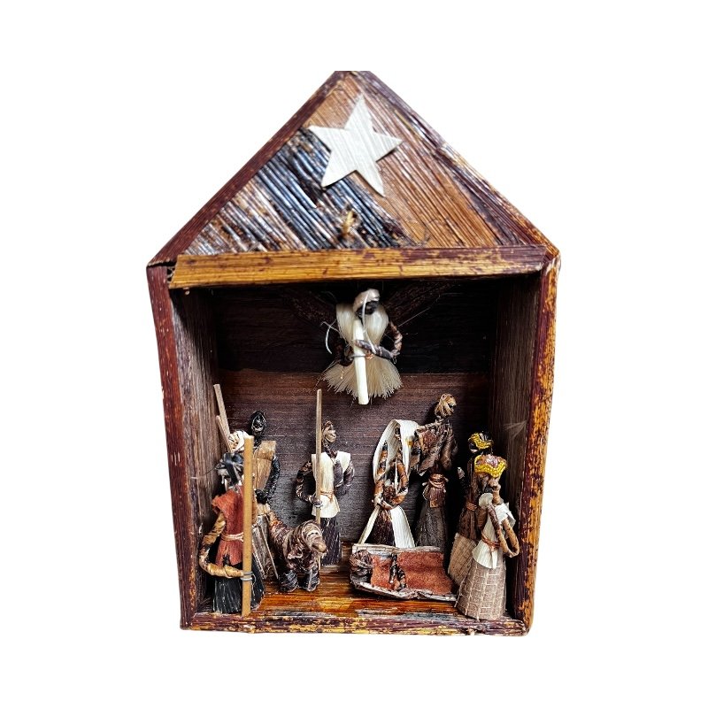 Handmade Banana Fiber Cone Figures Nativity Set