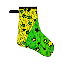 Small African Handmade Kitenge Christmas Stocking Green Yellow Stars