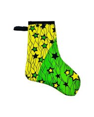 Small African Handmade Kitenge Christmas Stocking Green Yellow Stars