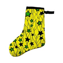Small African Handmade Kitenge Christmas Stocking Green Yellow Stars