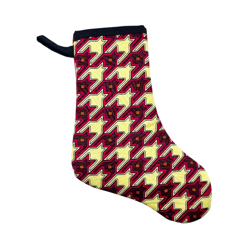 Small Red Houndstooth Kitenge Christmas Stocking