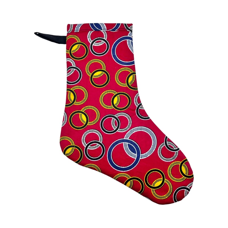 Small Kitenge Christmas Stocking Red Rings