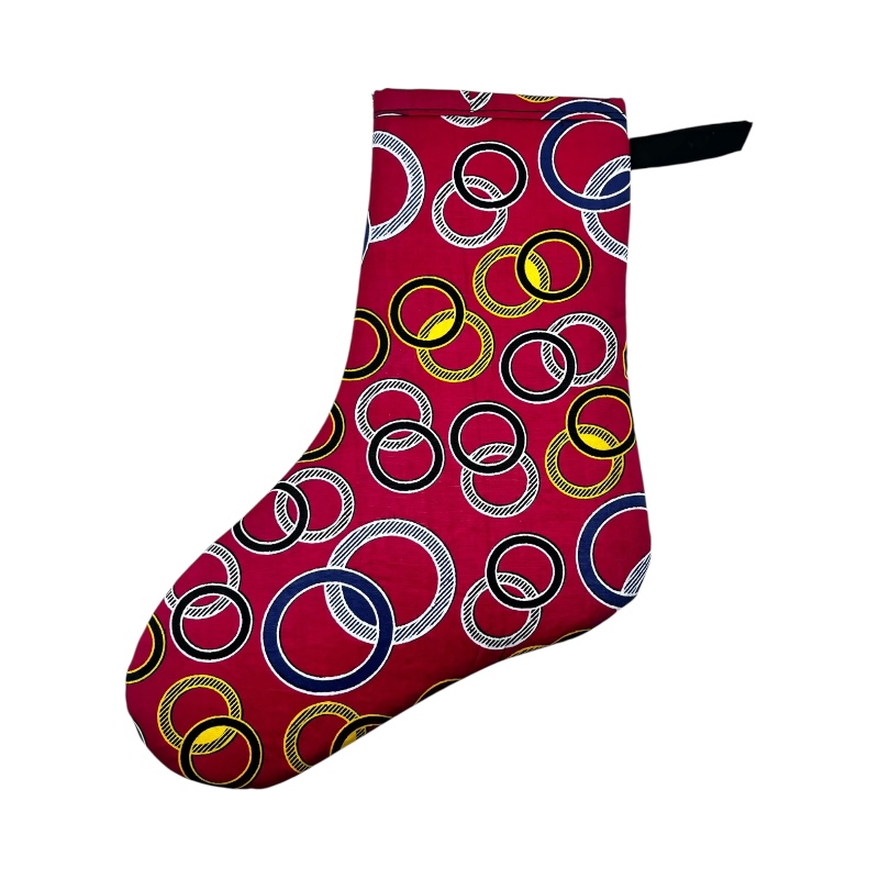 Small Kitenge Christmas Stocking Red Rings
