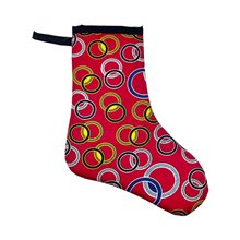 Handmade Kitenge African Christmas Stocking Red Rings