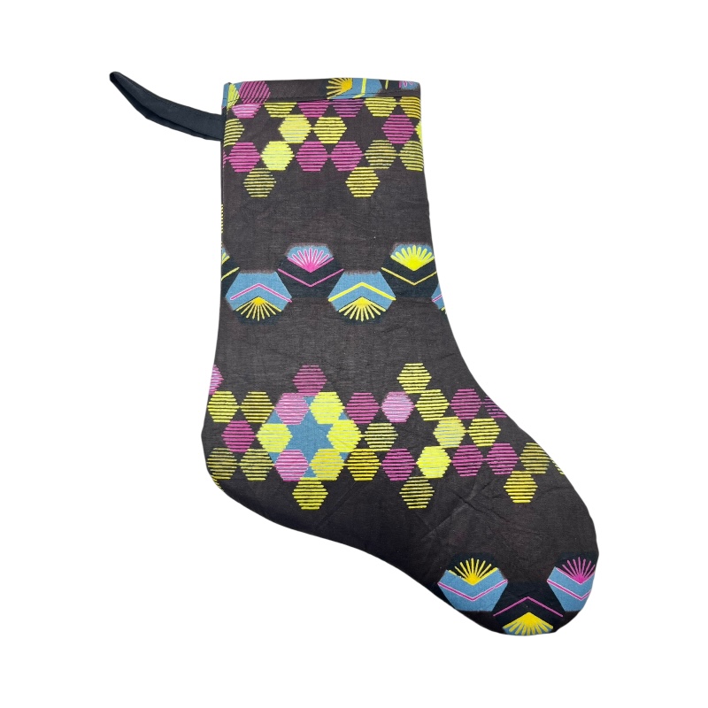 Small Kitenge Christmas Stocking Bright Geometric Design