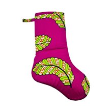 Large Kitenge Christmas Stocking Pink Leaves