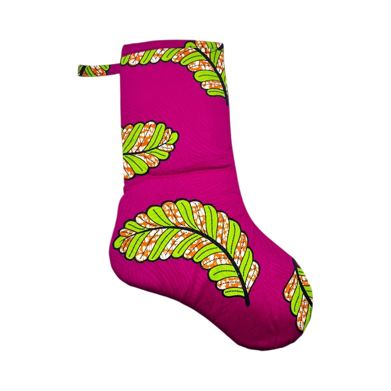 Large Kitenge Christmas Stocking Pink Leaves Large Kitenge Christmas Stocking Pink Leaves