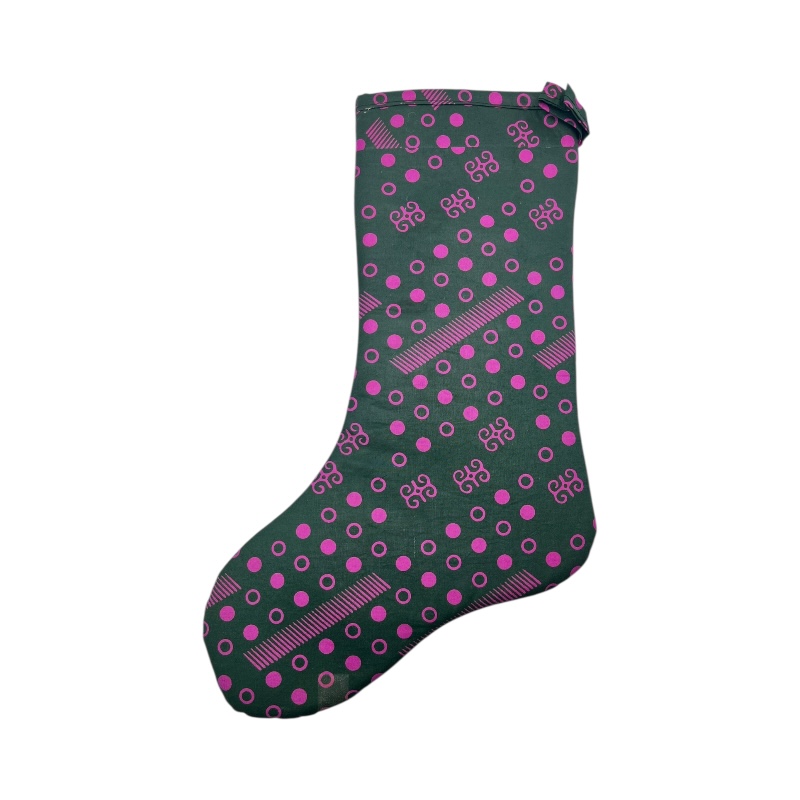 Large Kitenge Christmas Stocking Black Pink Dots