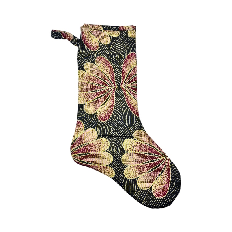 Large Kitenge Christmas Stocking Golden Floral
