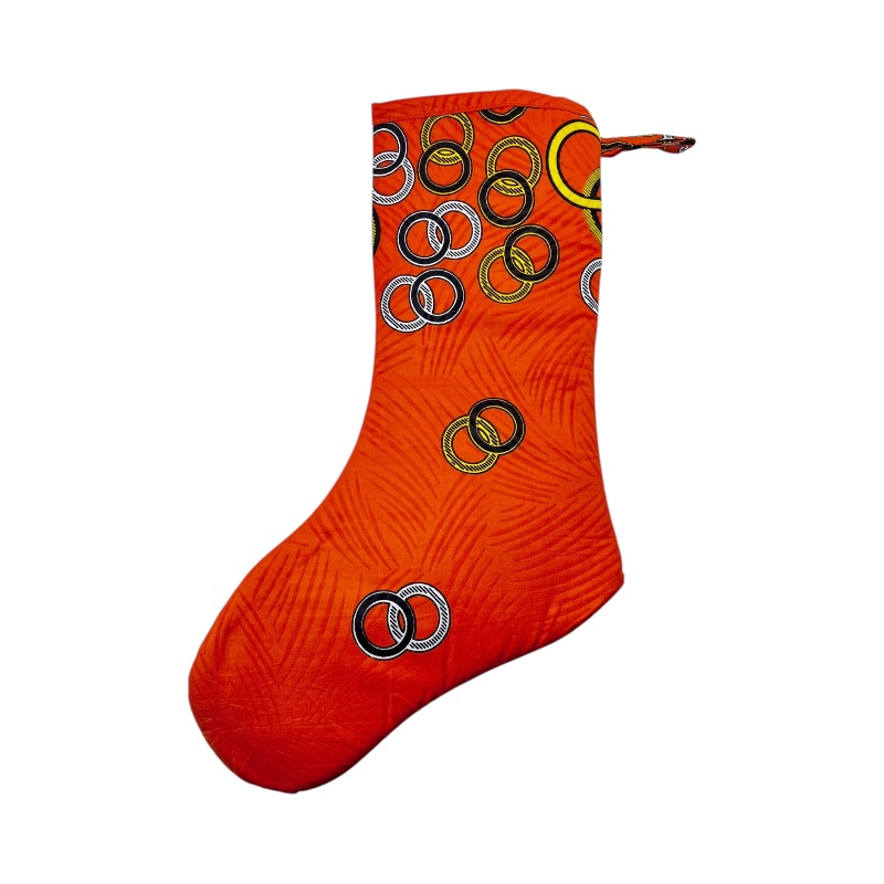 Large Kitenge Christmas Stocking Orange Rings