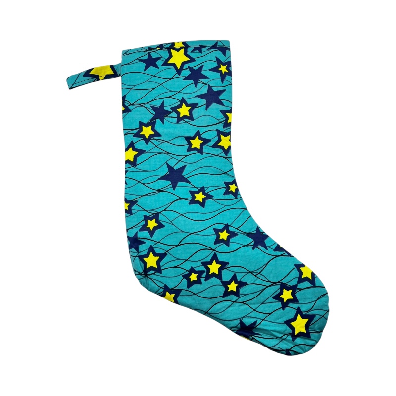 Large Kitenge Christmas Stocking Teal Stars Large Kitenge Christmas Stocking Teal Stars