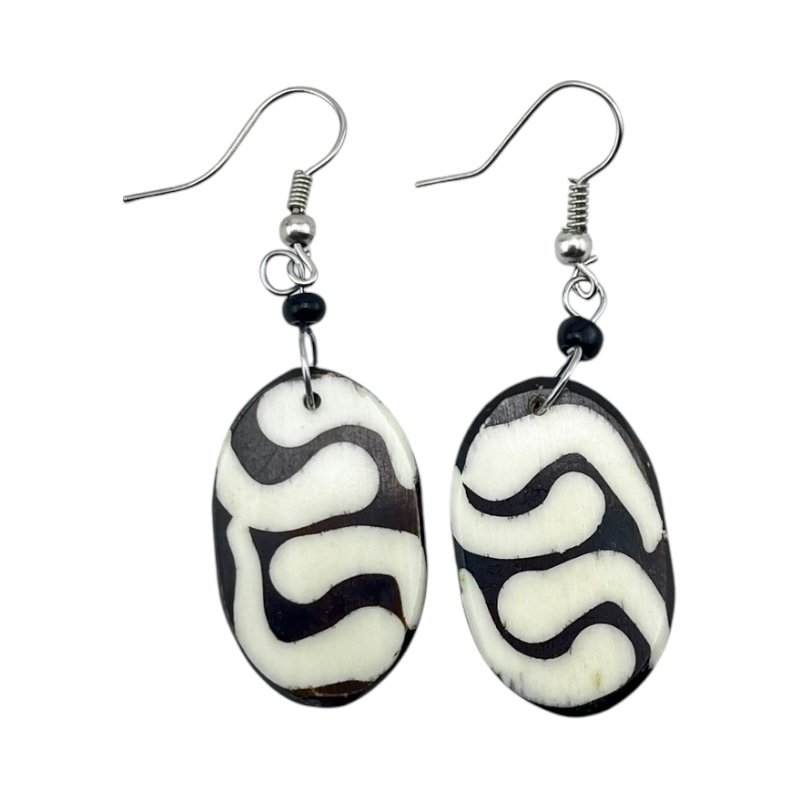 Oval Batik Bone Earrings