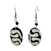 Oval African Batik Bone Earrings