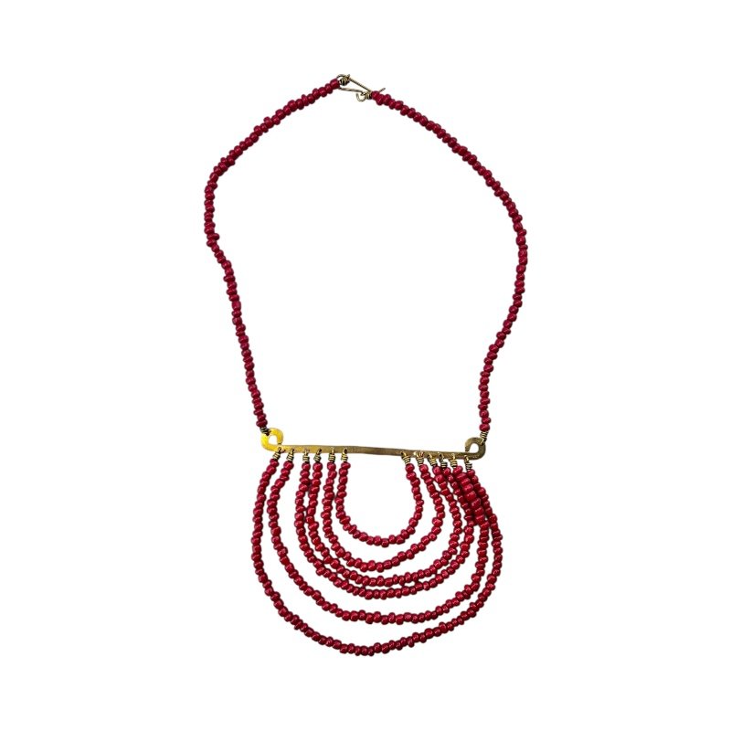 Red Maasai Glass Bead Bib Necklace