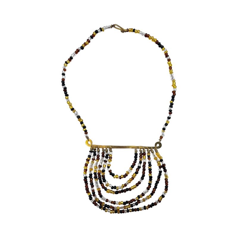 Earth Tone Maasai Glass Bead Bib Necklace