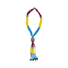 Handmade African Maasai Bead Necklace Braided Tassel Light Blue