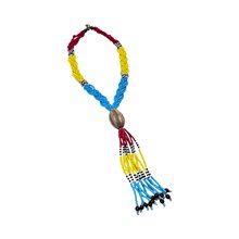 Handmade African Maasai Bead Necklace Braided Tassel Light Blue Side